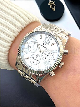 Gümüş Renk Çelik Kordon Kadın Kol Saati Bileklik Hediyeli MK5735 