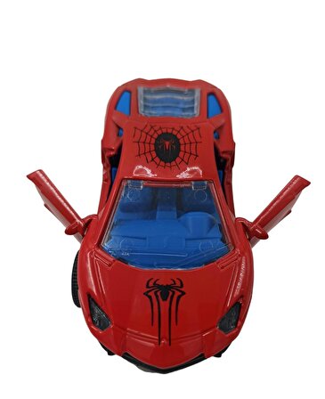 Spiderman Metal Araba Örümcek Adam Kapıları Açılabilen Oyuncak Çek Bırak Metal Araba 14cm.
