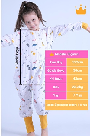 Begisa 2-8 Yaş 1 Tog Müslin Çocuk Uyku Tulumu Unisex Baharlık Yazlık Uzun Kollu Uyku Tulumu