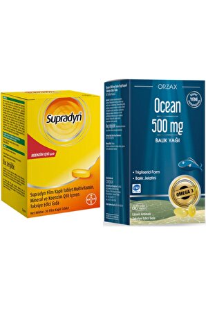 Supradyn Koenzim Q10 30 Tablet + Ocean Omega-3 Balık Yağı 500 Mg 60 Kapsül