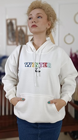 NAKIŞLI KAPŞONLU KANGURU CEPLİ SWEATSHIRT