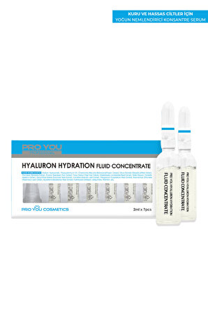 PRO YOU PROFESSIONAL Hyaluron Fluid Concentrate Hassas Ciltler İçin Nemlendirici Ampul 2 ml x 7 Adet