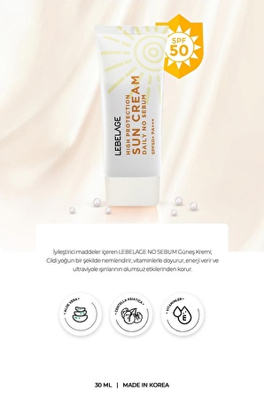 Yağlı Ve Karma Ciltler Için Yüksek Koruyucu Güneş Kremi No Sebum Sun Cream 30 ml 8809317114521, one size