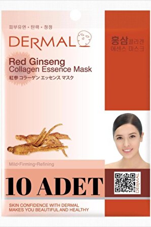 Dermal 10'lu Arındırıcı, Serinletici, Sıkılaştırıcı Kırmızı Ginseng Özlü Kolajen Maske 