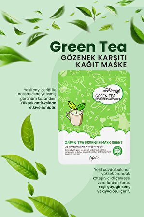 Yeşil Çay İçeren Yatıştırıcı Kağıt Maske Esfolio Green Tea Essence Mask Sheet
