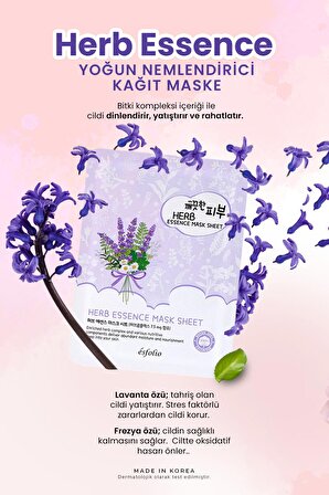 Yorgun Ciltler için Dinlendirici Bitki Kompleksi Kağıt Maske Esfolio Herb Essence Mask Sheet