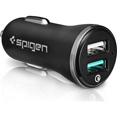 Spigen F27QC Çift USB Hızlı Şarj 3.0 2.4A Araç Şarj Cihazı - Siyah