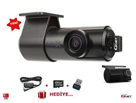 GONX 2CH FULL BOX FullHD Wi-Fi + GPS + 32GB Hafıza Kartı HDR Araç Kamerası