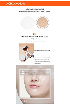 Aydınlık Görünüm Sunan SPF50+ PA+++  Cushion Fondöten 15g Magic Cushion Moist Up no.23 (İç Yedek)