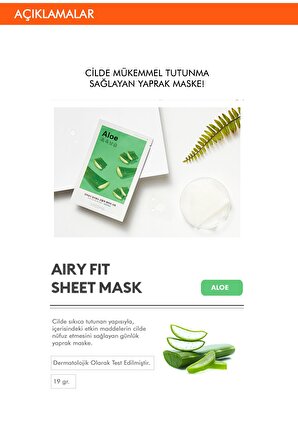 Kuru Ciltler İçin Aloevera İçeren Nemlendirici Yaprak Maske (1ad) Airy Fit Sheet Mask
