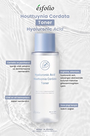 Derinlemesine Nemlendirici ve Yatıştırıcı Tonik Esfolio Hyaluronic Acid Houttuynia Cordata Toner