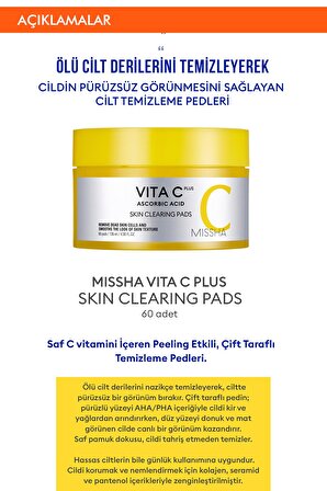 C Vitamini İçeren Peeling Etkili Çift Taraflı  Ped(60Adet) Vita C Plus Skin Clearing Pads Double Set