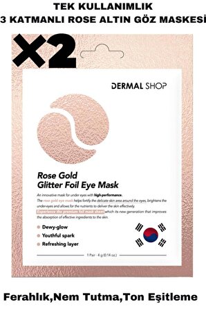 Dermal 2 ADET Tek Kullanımlık 3 Katmanlı Rose Altın Folyo Göz Maskesi