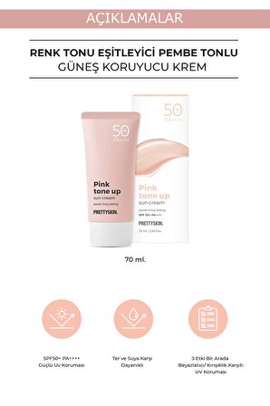 PRETTYSKIN Soft Pembe Tonlayıcı SPF 50+ PA++++ Renkli Güneş Koruyucu Krem 70ml