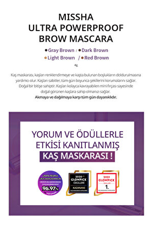 Doğal Görünüm Sağlayan İnce ve Üçgen Fırçalı Kaş Maskaras Ultra Powerproof Brow Mascara (Dark Brown)