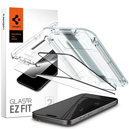 iPhone 15 Pro Max Ekran Koruyucu Kolay Kurulum, Spigen GLAS.tR EZ Fit Full Cover Black (2 Adet)