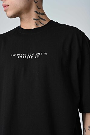 Erkek Harf Kabartma Bsakılı Kısa Kollu Oversize Basic T-Shirt