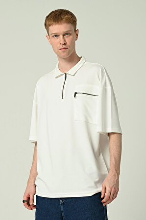 Erkek Polo Yaka Tek Cepli Oversize Kısa Kollu T-Shirt