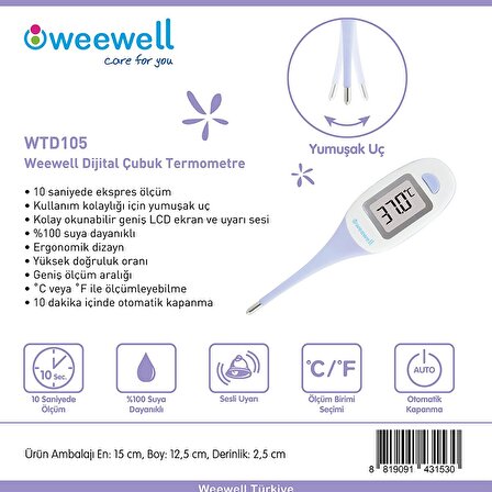 Weewell WTD105 Ağız Su Geçirmez Bebek Dijital Ateş Ölçer 