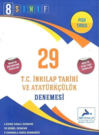 PRF Yayınları 8. Sınıf T.C. İnkılap Tarihi ve Atatürkçülük 29 Denemesi