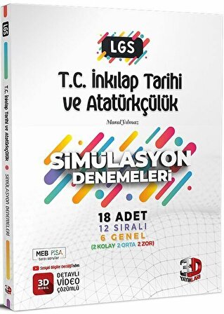 3D Yayınları 8. Sınıf LGS T.C. İnkılap Tarihi ve Atatürkçülük Simülasyon 18 Deneme