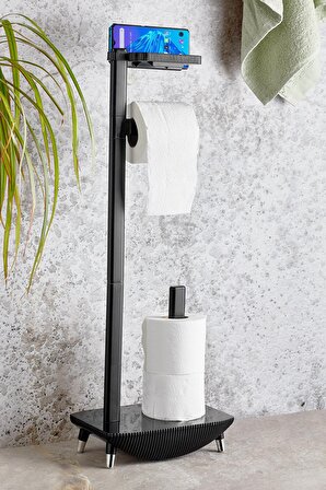 Ayaklı Banyo Tuvalet Kağıtlığı Rulo Rafı- Siyah