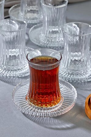 12 Parça Elysia Çay Bardağı ve Riva Çay Tabağı Seti - Şeffaf