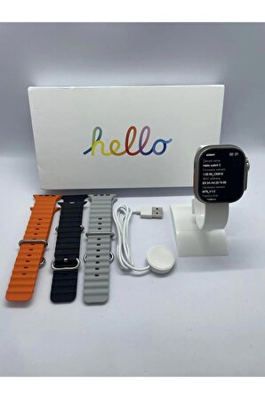 Hello Watch 3 Amoled 3 Kordon Ultra 49MM Watch 8 Wireless Şarj Pusula 4gb Akıllı Saat 450 Mah