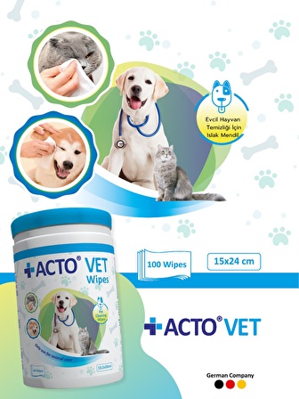 ACTO® VET WİPES 100 PCS | Evcil Hayvanlar için Temizleme Mendili