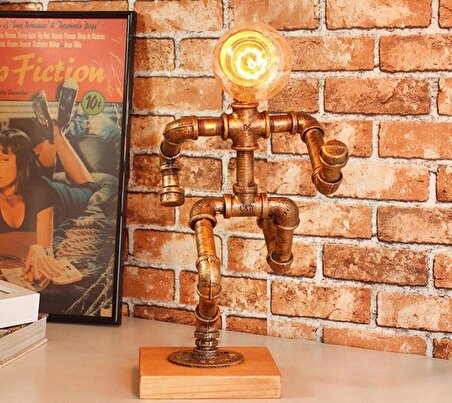 Rustik Masa Lambası El Yapımı Robot Tasarım Kitap Okuma Lambası Retro Başucu Lambası  