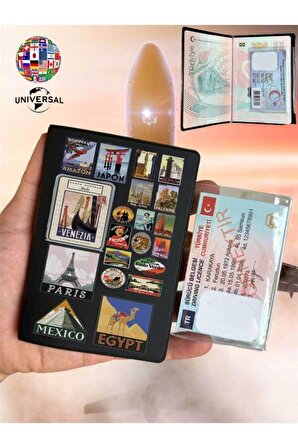 Ülke Sembolleri Desenli Deri Pasaport Kılıfı Kabı Pürüzsüz Yüzey Tüm Ülke Pasaportlarına Uygun