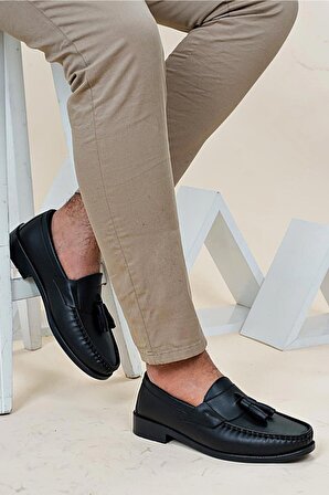 Corcik Siyah Püsküllü Klasik Erkek Kundura Ayakkabı