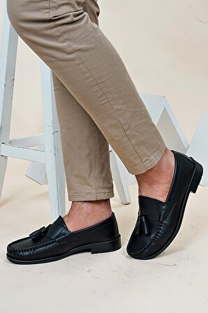 Corcik Siyah Püsküllü Klasik Erkek Kundura Ayakkabı