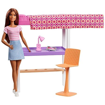 Barbie Oyun Seti Yüksek Yatak ve Çalışma Masası FX