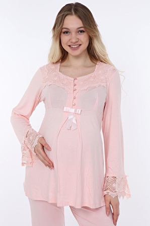 Luvmabelly MYRA9502 - Dantelli Düğmeli Hamile Pijama