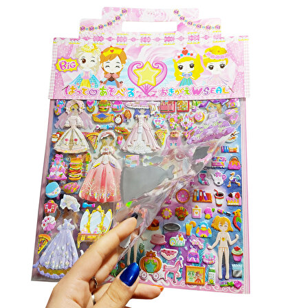 Çantalı Sticker Kabartmalı , İki Sayfalı Giydirme Sticker Seti, (WSY99 - 02) - 28X29 cm - Balo, Ayna, Anime Prenses Giydirme Kawai 