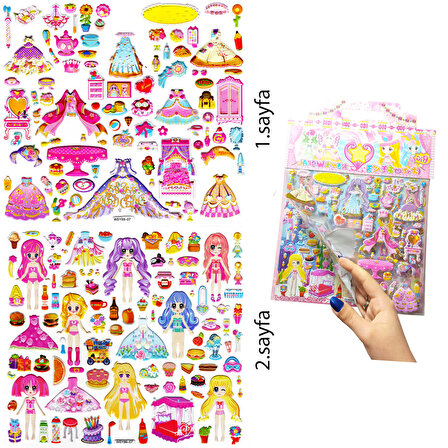 Çantalı Sticker Kabartmalı, İki Sayfalı Giydirme Sticker Seti (WSY99-07) - 28X29 cm - Prenses Elbiseli