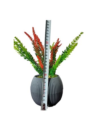 Saksıda Yapay Çiçek Kırmızı , Yeşil Lavanta Demeti Taş Yosunlu Mini Saksı Aranjman 25 cm