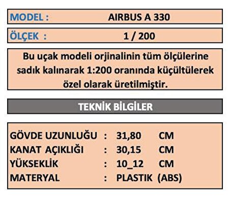 Airbus A 330 TK Koleksiyon 1/200 Model Uçak Masaüstü Sergi Maket Uçağı