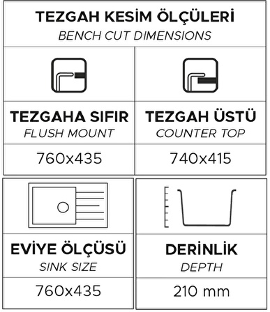 GRANİT EVİYE P010 ASSOS 76 XL BEYAZ (76 X 43,5)