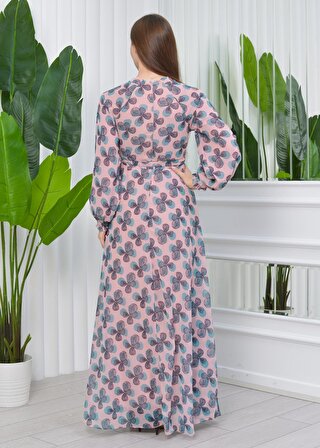 Desenli Komple Astarlı Şifon Elbise