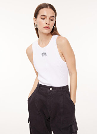 Moschino Jeans Klasik Yaka Düz Beyaz Kadın Atlet A0809