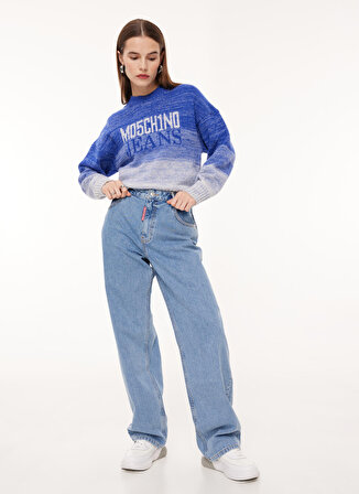 Moschino Jeans Yüksek Bel Düz Paça Normal İndigo Kadın Denim Pantolon A0336