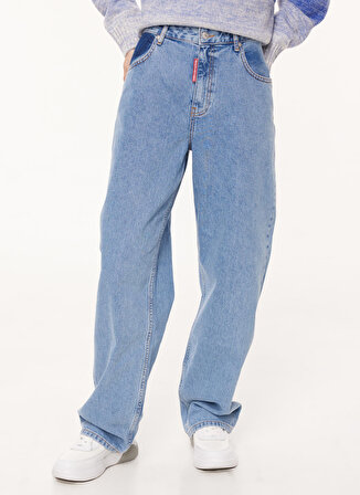 Moschino Jeans Yüksek Bel Düz Paça Normal İndigo Kadın Denim Pantolon A0336