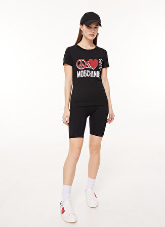 Moschino Jeans Bisiklet Yaka Baskılı Siyah Kadın T-Shirt A0707