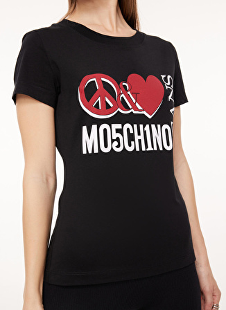 Moschino Jeans Bisiklet Yaka Baskılı Siyah Kadın T-Shirt A0707