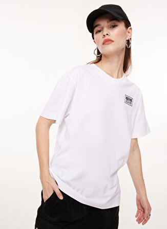 Moschino Jeans Bisiklet Yaka Düz Beyaz Kadın T-Shirt A0709