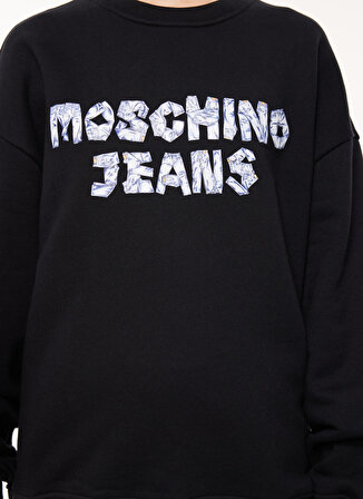 Moschino Jeans Bisiklet Yaka Baskılı Siyah Kadın Sweatshırt A1703
