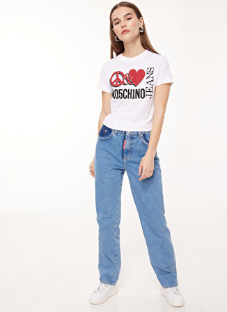 Moschino Jeans Yüksek Bel Düz Paça Normal İndigo Kadın Denim Pantolon J0330