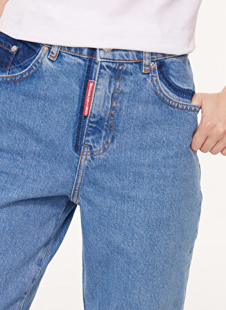 Moschino Jeans Yüksek Bel Düz Paça Normal İndigo Kadın Denim Pantolon J0330